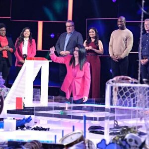 Farah about to trigger the domino topple on Domino Masters